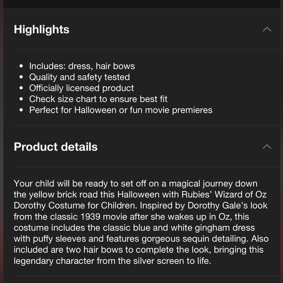 Dorothy Child Costume Wizard of Oz Kids Small 
Girls Rubies Halloween Costume - Picture 9 of 12